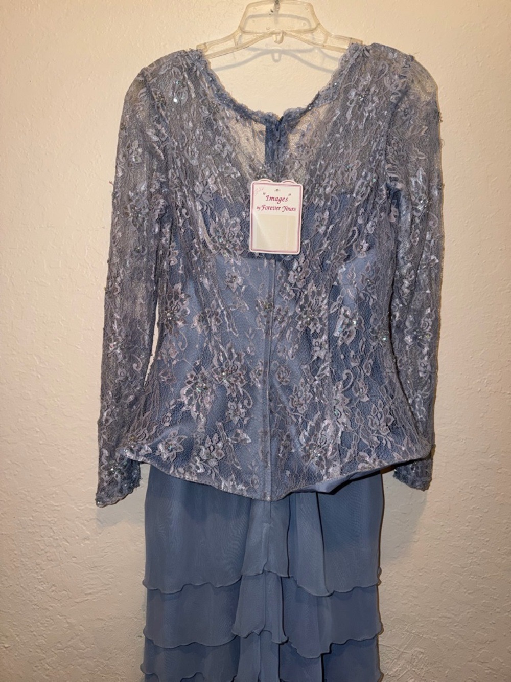 NEW Formal Lace Dress with semi sheer long sleeves and bodice floral embroidery - Picture 4 of 8
